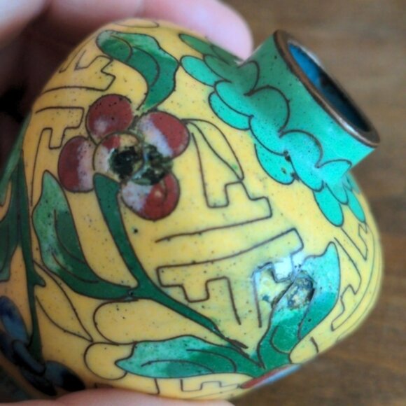 Vintage Real Glass Cloisonne Floral Vase Chinese Antiques - Picture 5 of 11